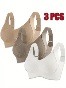 Women's Wireless Push-Up Bra Set, Comfortable Full Support Seamless Design, Perfect for Daily Wear & Layering, 3-Pack