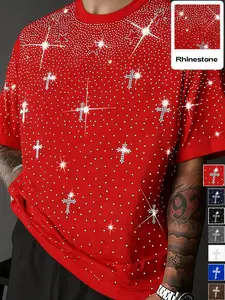 Men's and women's fashion pieces featuring a cross-shaped design with water-crystal embellishments, street-style Glam Fitted Crewneck Galaxy tops, stylish and eye-catching, suitable for everyday wear and nighttime outings