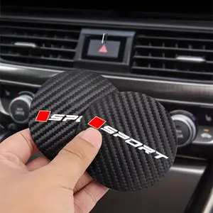 Anti-slip carbon fiber cup holder and cup pad - Sport-shaped design with "SPORT" texture, suitable for Audi, BMW, Mercedes, Volkswagen, Toyota - Durable PU leather inner component, car cup pad