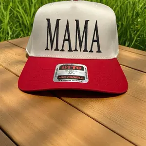 Otto Brand Embroidered Mama Trucker Hat with Red Bill and White Front Classic Style Maximum Comfort