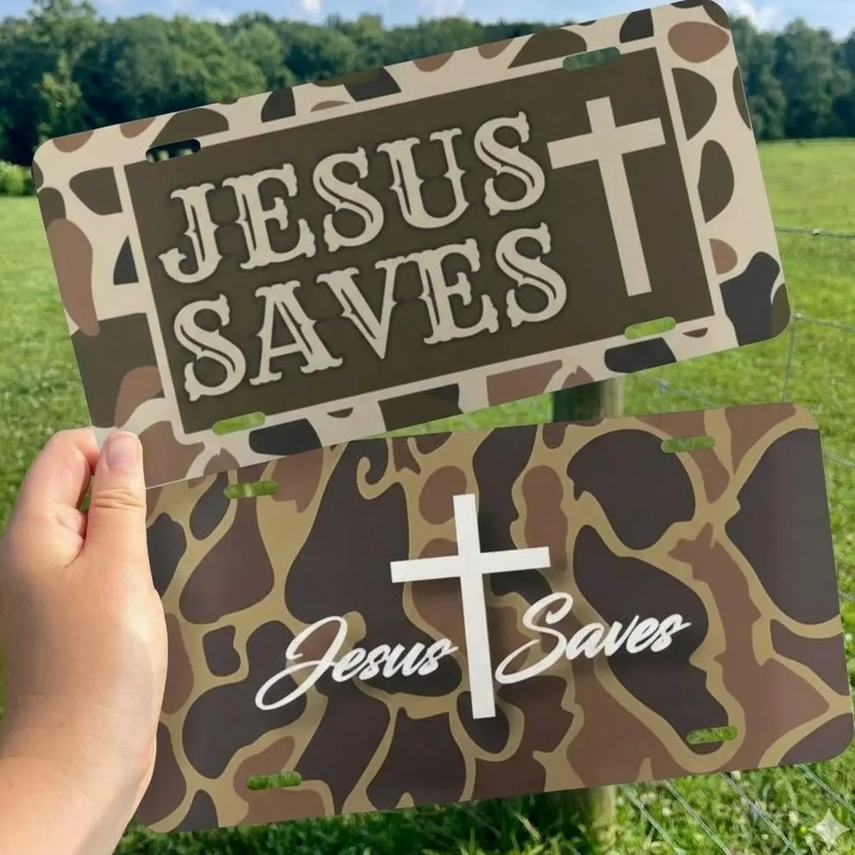 Jesus Saves License Plate, Christian Camo Car Tag with Cross, Faith Based Auto Plate, Religious Truck Car Decor, Jesus Christian Gift