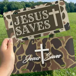 Jesus Saves License Plate, Christian Camo Car Tag with Cross, Faith Based Auto Plate, Religious Truck Car Decor, Jesus Christian Gift