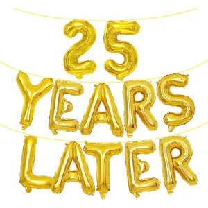 16 Inch Gold 25 YEARS LATER Letter Balloons Banner - Mylar Foil Number and Letter Balloons for Anniversary Decorations, Class Reunion, Milestone Celebrations, and Party Photo Backdrops