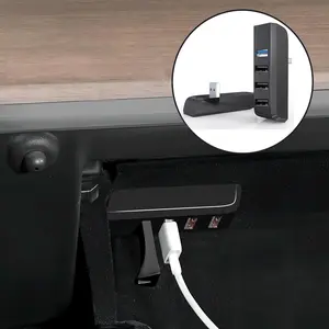 Car Charging Station, 4-in-1 USB Charging Hub, Plug and Play Car Charger, Multifunctional Car Charging Station for Tesla Model 3 Y