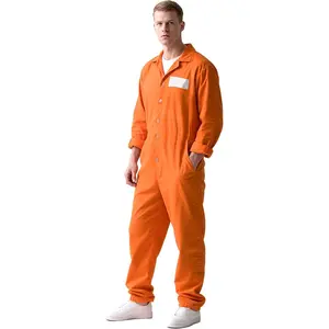 Adult Orange Prison Jumpsuit Costume, Inmate Uniform with Button Front, Halloween Dress Up Outfit