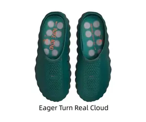 Dark Green Perforated Closed Toe Cloud Slides One-Piece EVA Quick Drain Anti-Slip Indoor Outdoor Slippers