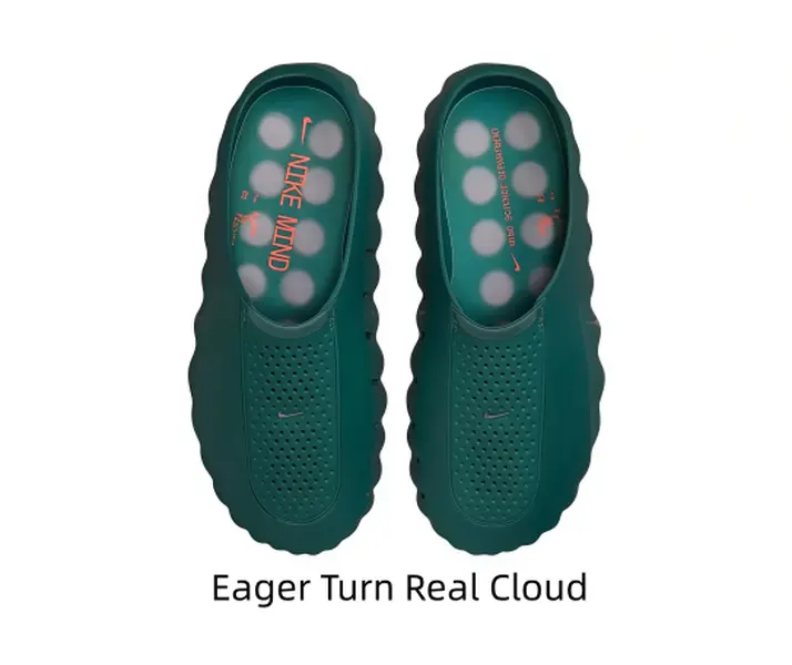 Dark Green Perforated Closed Toe Cloud Slides One-Piece EVA Quick Drain Anti-Slip Indoor Outdoor Slippers