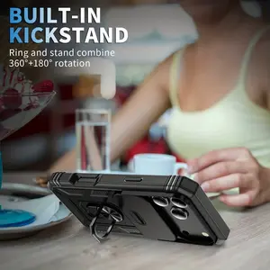 3 PCS [1 Phone Case with 2X Clear Screen Protectors] The 360° Metal Ring Rotating Stand Is Compatible with for Iphone 17, 16, 15, 14, 13, 12 Mini, And 11 Series, Featuring a 3-In-1 Heavy-Duty Phone Case with a Sliding Window