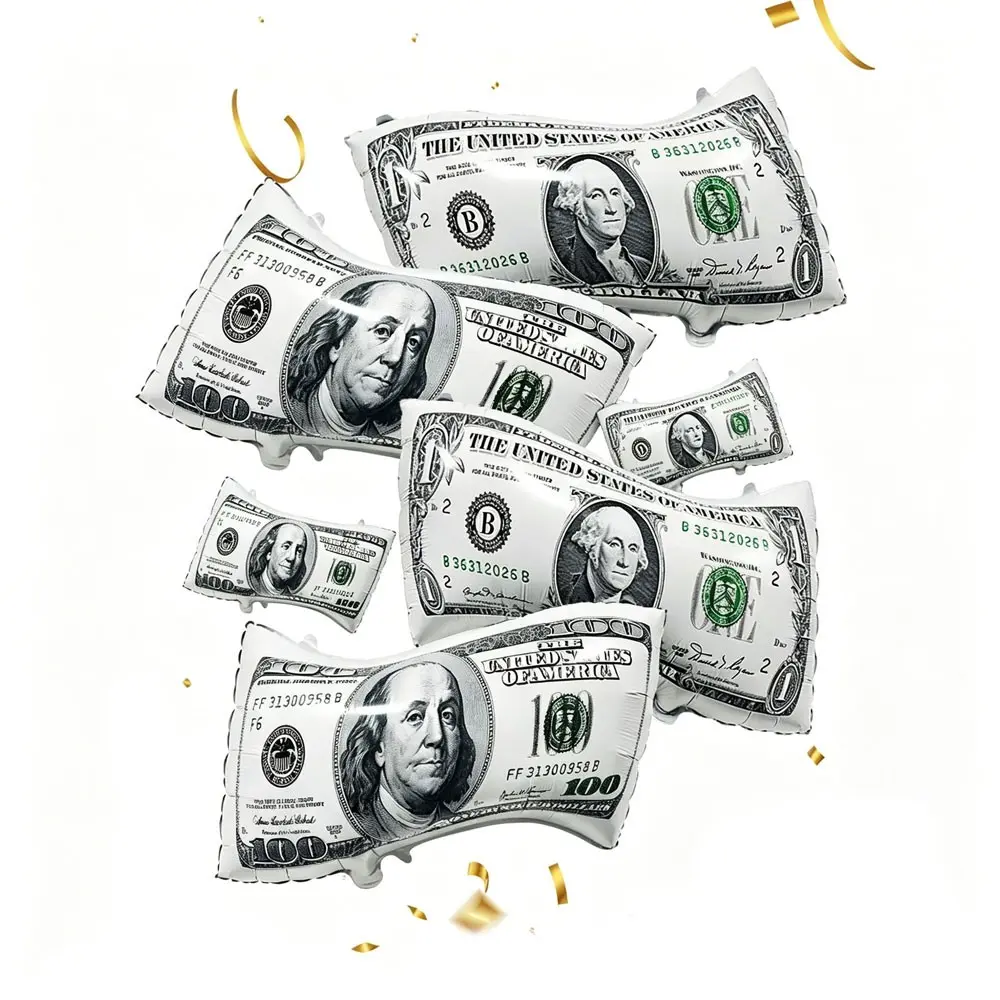 Reusable Dollar Bill Shape Aluminum Foil Balloons, Party Decor for Birthday, Holiday, Promotion, New Year, Reusable Photo Props
