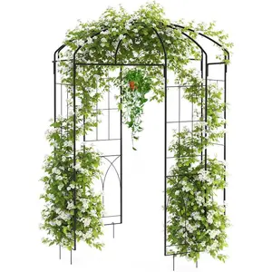 8.8 ft Birdcage Shape Garden Arch, Reinforced Metal Arbor for Climbing Flowers, Rust-Resistant Wedding Pergola for Outdoor Party, Decorative Pavilion for Patio, Backyard, Garden (Black)