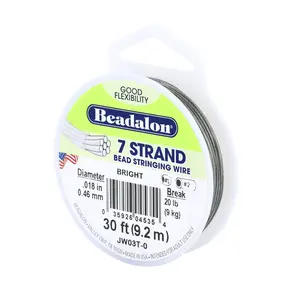 7-Strand Bead Stringing Wire – .018 in (0.46 mm) | Bright Finish | 30 ft