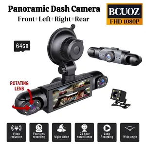 4 Channel Dash Cam for Car HD 1080P Video Recorder with Night Vision G-sensor Loop Recording 3.16 inch LCD Monitor 64GB Memory Card