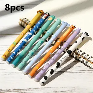 8-Pack Cute Zoo Theme Erasable Pens Set, 0.5mm Fine Tip, Includes Eraser, Ideal for Writing, Drawing, Highlighting, Perfect Office & School Supplies