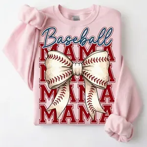 [MADE IN US] Coquette Baseball Mama Shirt - Watercolor Bow Graphic Tee - Preppy Game Day Outfit