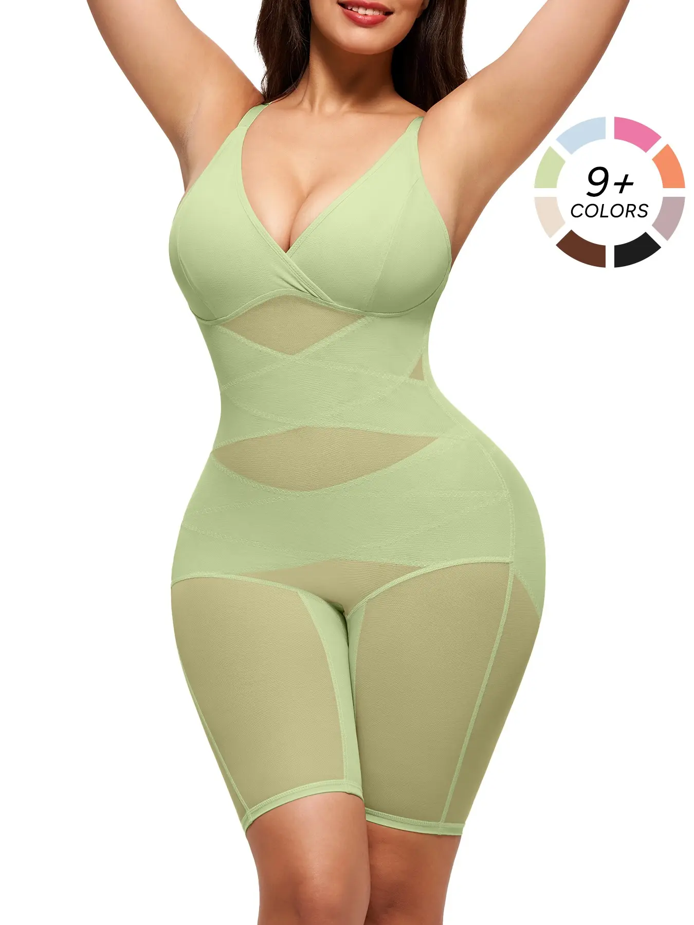 Women's Waist Trainer Essential Shapewear, High Elastic Breathable Mesh V-Neck Full Body Contouring Bodysuit, Casual All Seasons Wear Underwear