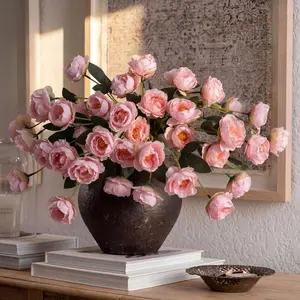 6 Pcs 7 Heads Artificial Pink Peony, Full Bloom Faux Peony Bouquet Artificial Peonies Stems Flowers Vintage Faux Peonies Stems Real Look Fake Peony Branches for Vase Filler DIY Bouquet Weeding Registry Centerpieces Bridal Shower Gifts Home Decor