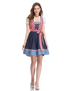 GARVEE Women's German Dirndl Dress Red Plaid Costumes for Bavarian Oktoberfest Carnival Halloween 2XL