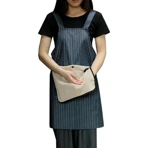 Women's Apron with Pocket, Cross Back No Tie Pinafore No Tie for Kitchen Garden Cooking with Hand Wipe