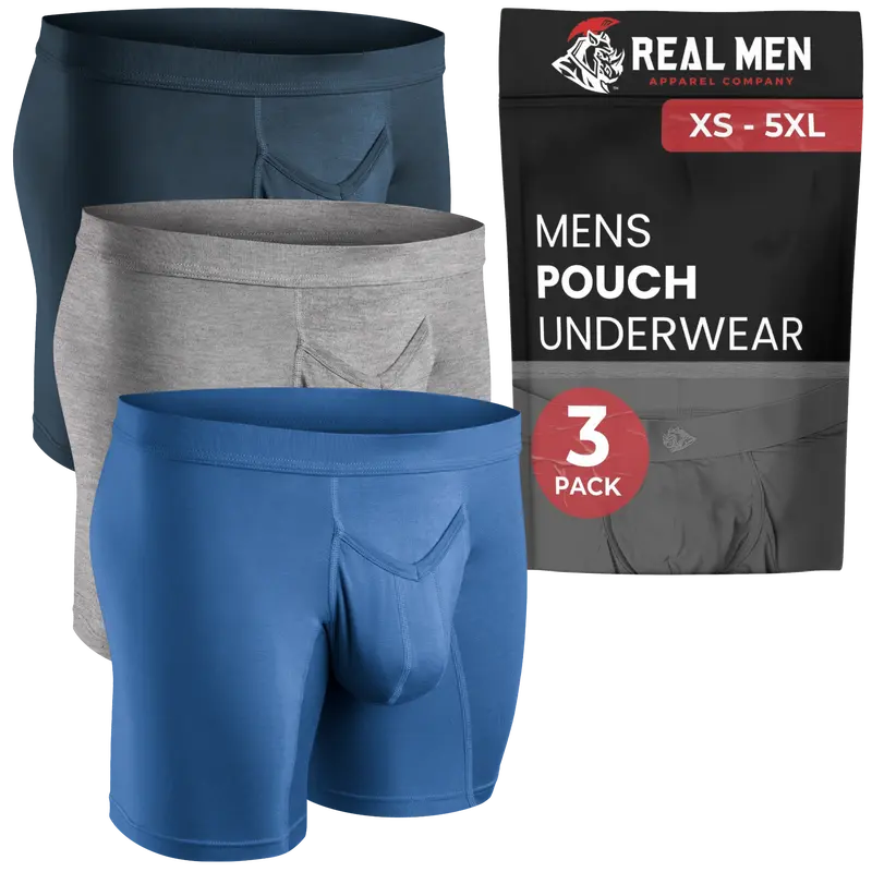 Men's Modal V-Fly Boxer Briefs Set - 7-in Inseam, Pouch Design, 2X Softer Than Cotton-Spandex, Sportswear, Mensfashion, Athletic Fit, Full & Bulge Support, Breathable Lightweight, Plain (Blue Heather, Grey, Gunmetal, Beige)