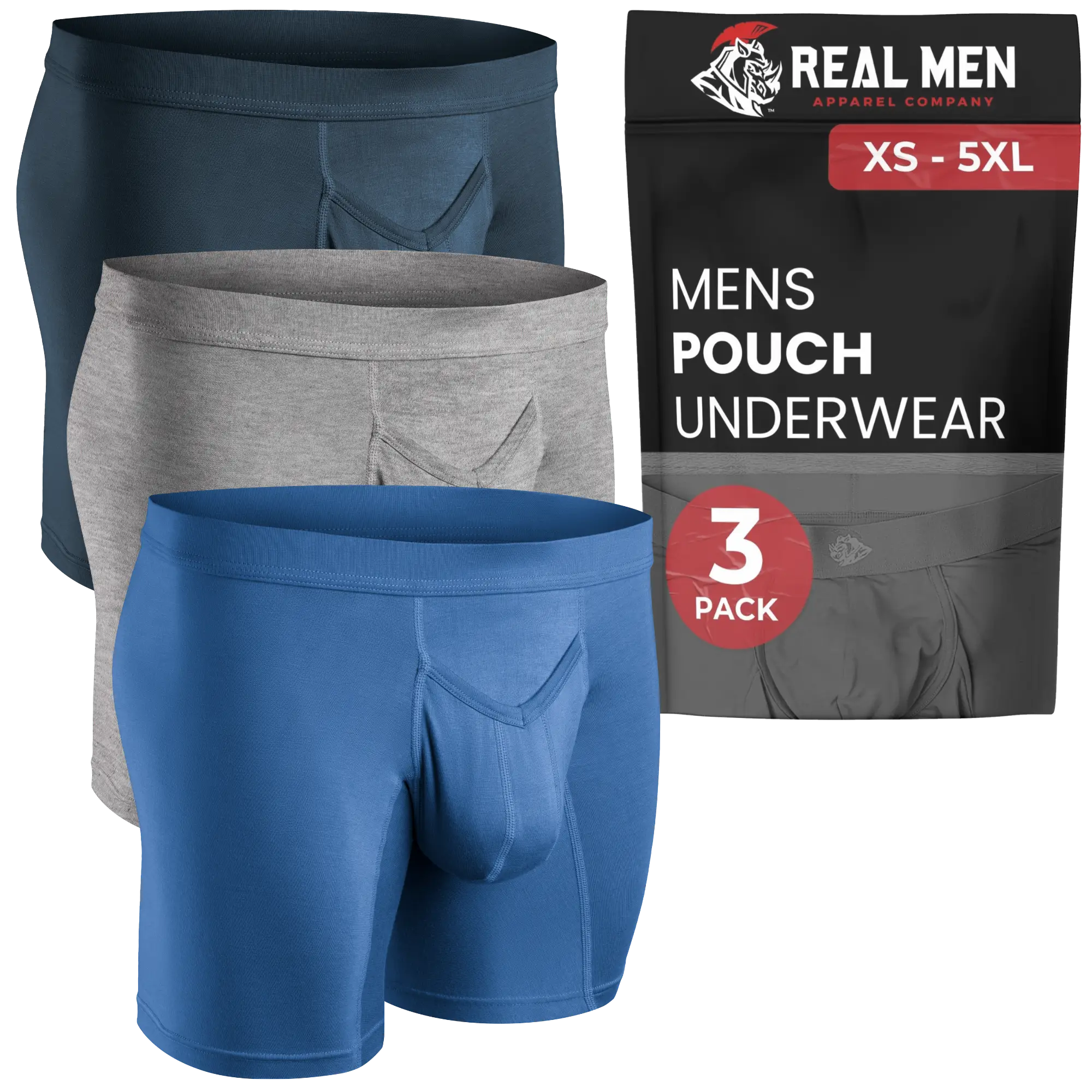 Real Men Modal V-Fly 7 Inch Blue Heather Grey Gunmetal Inseam Pouch Boxer Brief...