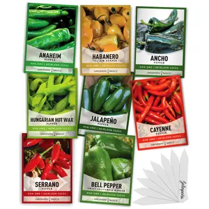 Pepper Seed Assortment 8 Variety Pack Hot Heirloom Peppers Seeds For Planting Garden Indoors and Outdoors, Jalapeno, Bell, Cayenne, Habanero great gardening gift garden  harvest