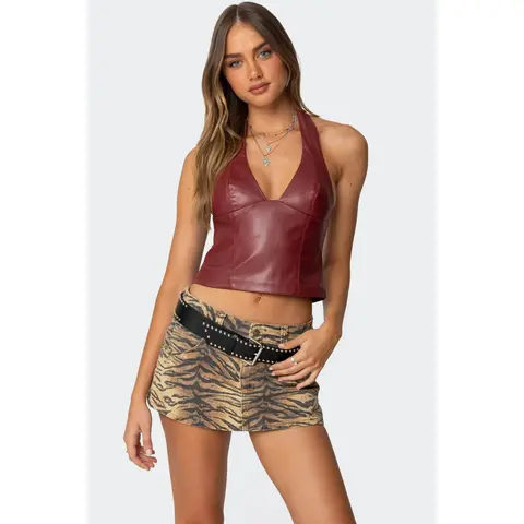 Tana Faux Leather Halter Top