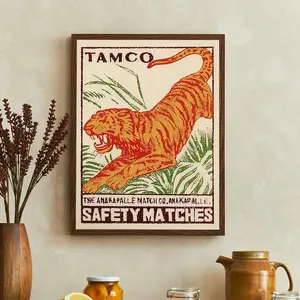 1 Pc, Tiger And English Printed Pattern Decoration Painting, Animal Theme, Used For Living Room And Bedroom Decoration Painting, Modern Art Room Hanging Painting