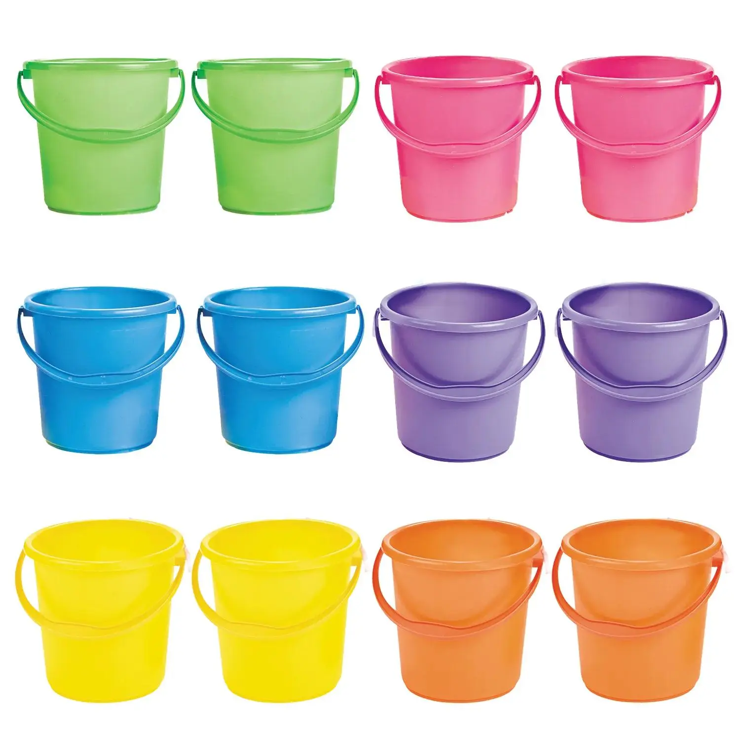 7" x 7" Solid Color Plastic Sand Bucket with Handle Assortment - 12 Pc.