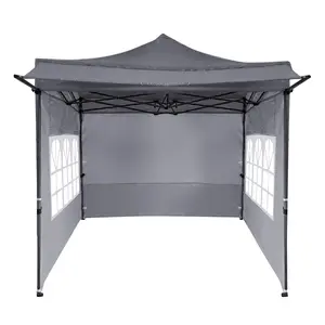 COSTWAY-10 x 10 FT Pop up Canopy Tent with Sidewalls and Awning for Party Picnic Event-Gray