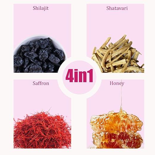 Women Shilajit Honey Sticks for Hormonal Balance, Multi-Mineral Honey Sticks, Energy Boost with Shatavari Saffron 30 Strawberry Flavor Natural Vitality Stamina Support Supplement - Dietary