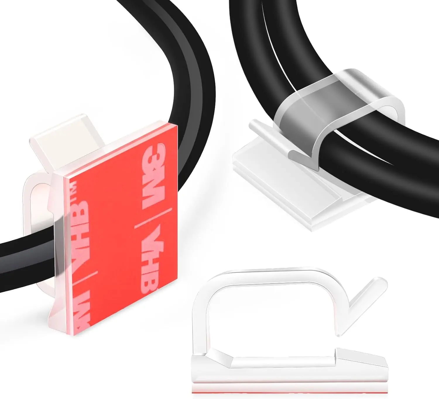 60 PCS XHF 5/8” Adhesive Cable Wire Clips Clear, Outdoor Christmas Light Clips, Cable Staples Cable Management Wire Organizer Cord Holder for Under Desk, Car, Wall, TV PC Ethernet Cable
