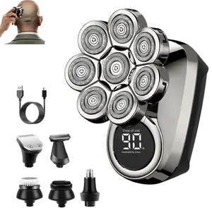 Bald Head Shaver 8D for Men – Waterproof Electric Razor, 6-in-1 Wet/Dry, Washable, USB Rechargeable, Long Battery, Quick Charge, Close Shave, Digital Display, Portable Travel Grooming Tool