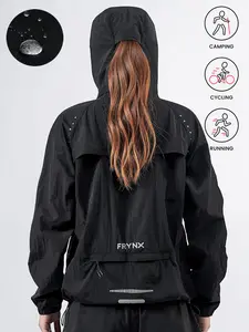 Women's Summer Lightweight Foldable Print Sun Protection Hooded Jacket, Nylon Breathable Outdoor Sportswear, Zipper Pockets, Beach Cover-Up