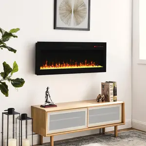 SAVEYOUR  42 Inch Recessed Ultra Thin Tempered Glass Electric Fireplace with Remote Multi Color Flame Emberbed LED Light Heater 1400W 5000 BTU CSA UL Certified 11 Temp Settings 64F-82F 50000-Hour LED Lifespan