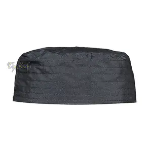Black Flat Turkish Simple Stitch Design Cloth Kufi Namaz Cap