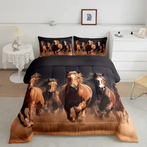 Horse Comforter,Brown Horse Designer Comforter Set,Galloping Horse Luxury Bedding Set,Cute Animal Decor Duvet Set, Horse Case Room Decor Quilt Set