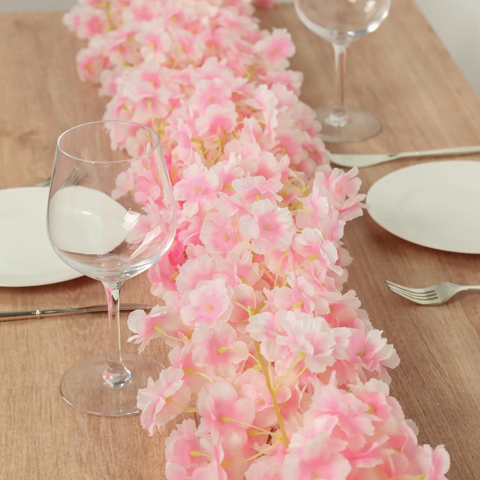 Blush Pink Artificial Cherry Blossom Floral Garland Decor, 5-Pack 6ft Silk Flower Hanging Vines for Home Decor