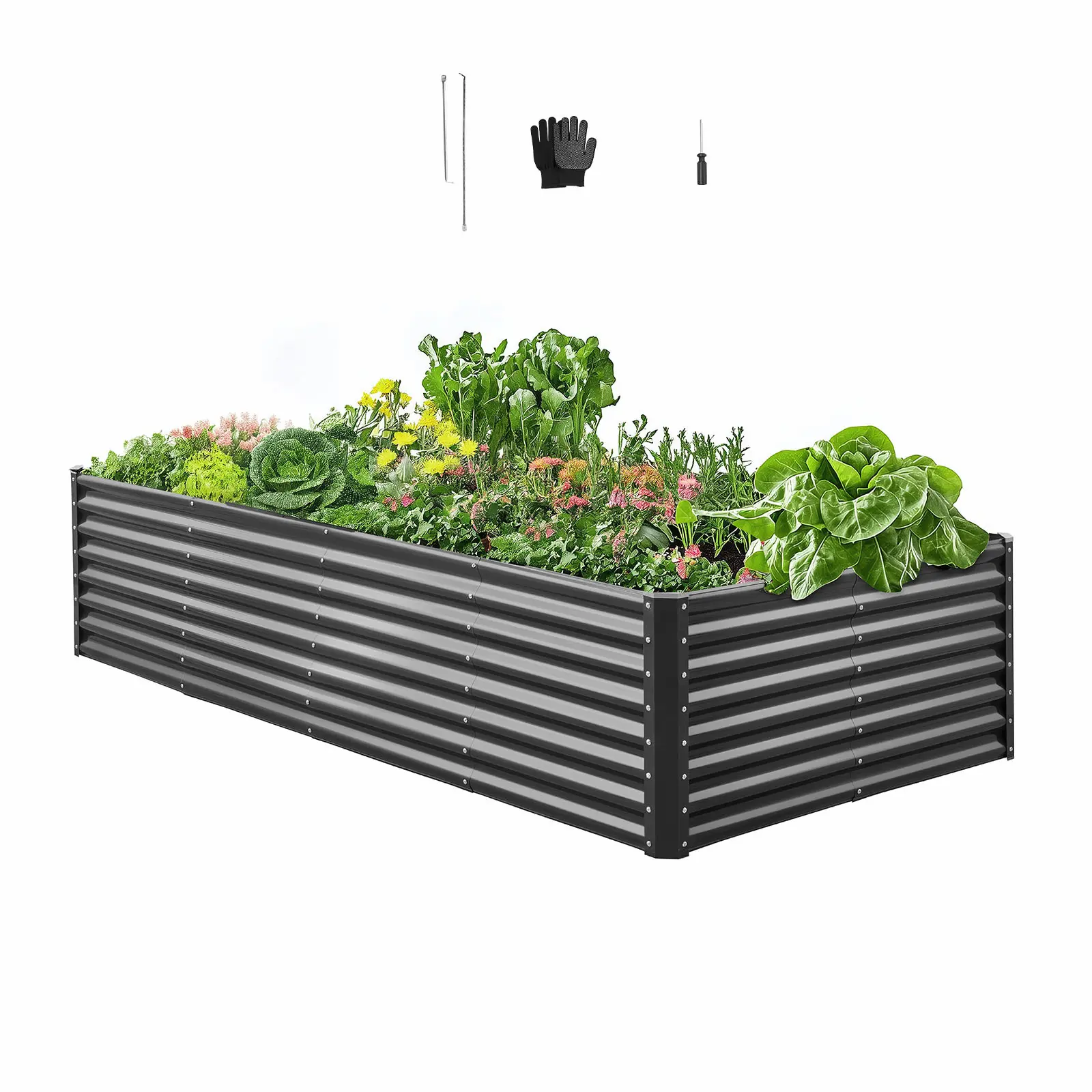 VEVOR Metal Raised Garden Bed, 8 x 4 x 2 ft Outdoor Galvanized Planter Garden Box, Open Bottom Design, Large Planter Raised Bed for Growing Vegetables, Flowers, Herbs, and Succulents, Dark Gray