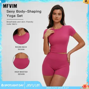MFVIM Women's Solid Crop Cami Top & High Waist Shorts Sports Set, Casual Breathable Comfortable Seamless Two-piece Set for Yoga Gym Workout Running, Ladies Sportswear for All Seasons