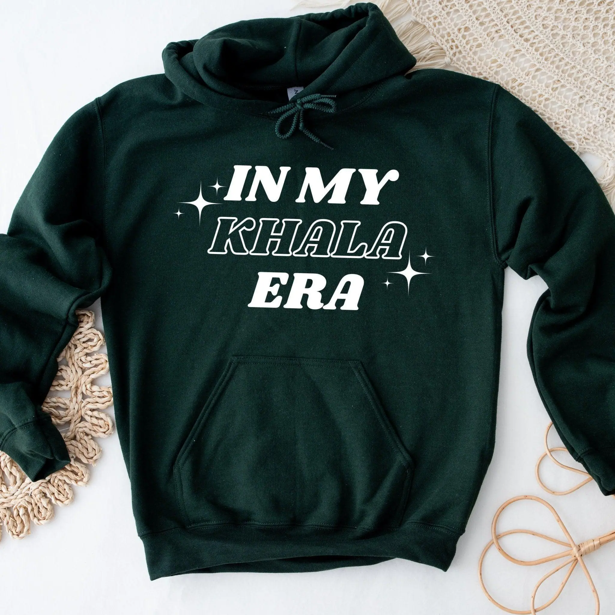 In My Khala Era Hoodie by Humraha | Desi Arab Muslim Fashion Apparel Gifts for Ramadan Eid Nikkah Wedding Couples Families New Moms Aunts Uncles Grandparents | Pakistan India Bangladesh Palestine Lebanon Egypt Syria