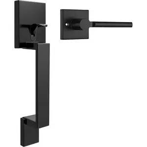 Black Front Door Handle, Matte Black Entry Handleset, Single Cylinder Front Door Handle Only, Reversible for Right and Left Door