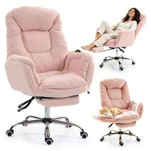 Garvee Ergonomic Cross-Legged Dining Chair – Adjustable High Back, Armrests & Footrest, Wheels – Big and Tall Executive Office Chair – Snowflake Fleece