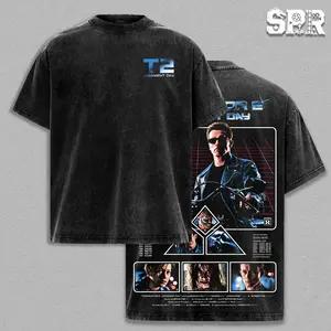 Terminator 2 - Judgement Day Graphic Tee Vintage Washed Shirt Unisex Streetwear T-800 Terminator Tee Sci-Fi Movie T-Shirt Gift for Movie Lovers