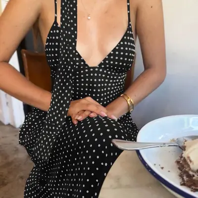 Zara Linen Blend Polka Dot Midi Dress TikTok Shop