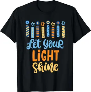 100% Cotton Unisex Funny Hanukkah Let Your Light Shine Menorah Adults T-Shirt