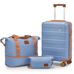 3-Piece Luggage Set 20-Inch Carry-On Suitcase with Spinner Wheels TSA Lock Travel Duffel Bag and Toiletry Bag Hardside Lightweight Luggage Ice Blue