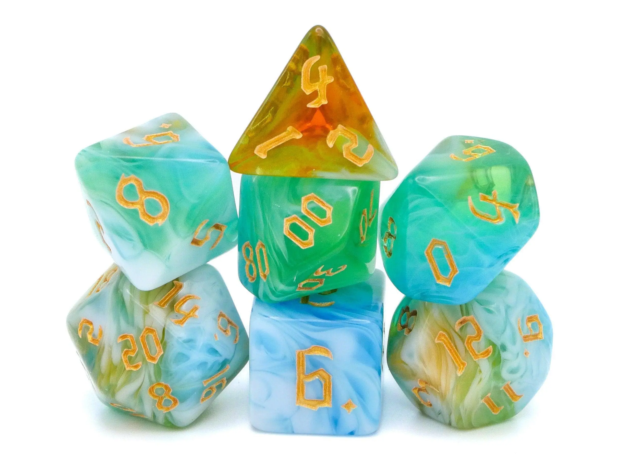 Vivid Mirage Acrylic DnD Dice Set, 7-Piece RPG Dice for Tabletop Games & Puzzles