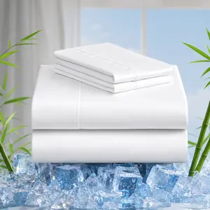 Raybee Extra Deep Pocket Bamboo Sheets - 4 Pcs Breathable & Cooling Bed Sheet Set, Hotel Luxury Fitted Soft Wrinkle-Free For Mattresses, Room Decor, Twin/Full/Queen/King Size Pillowcase Sets