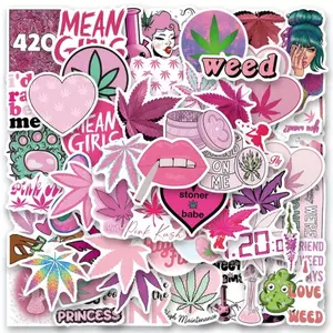 60pcs Pink Leaves Vinyl Sticker Set for Scrapbooking, Journaling, Laptops, Skateboards & Water Bottles