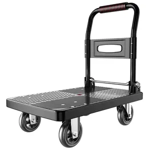 Upgraded Foldable Push Cart Dolly | 660 lbs. Capacity Moving Platform Hand Truck | Heavy Duty Space Saving Collapsible | 4‘’ TPR 360-Degree Silent Wheels | 2 Swivel Wheels and 2 Fixed Wheels